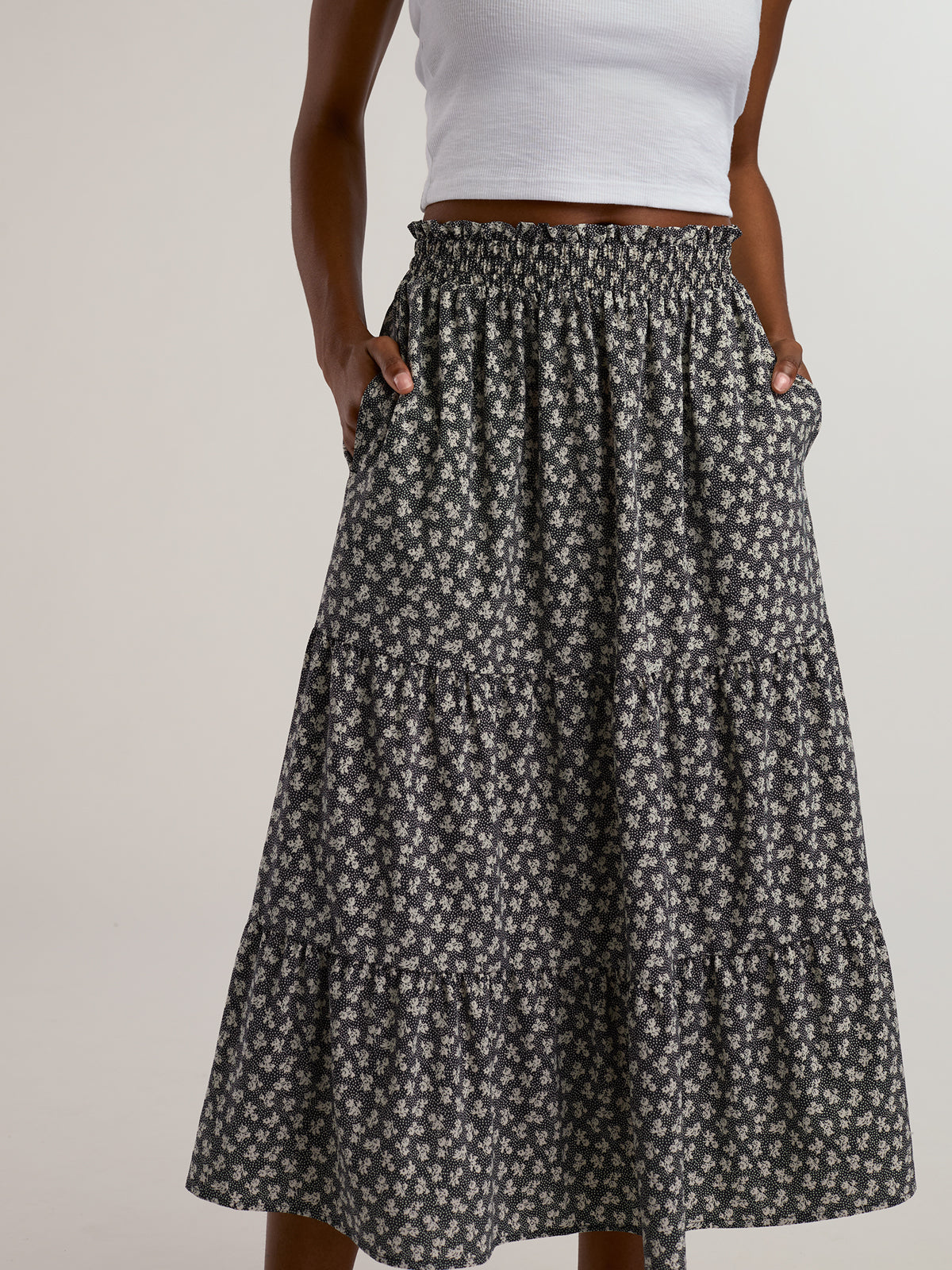 Crusher Tiered Midi Skirt