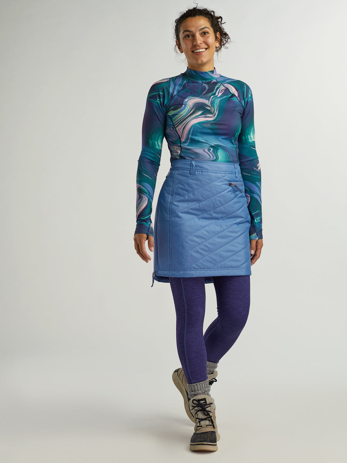 Bun Warmer Quilted Side Zip Midi Skirt