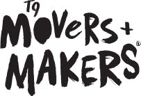The logo for 'To Movers & Makers' featuring stylized black brush-stroke lettering on a white background.