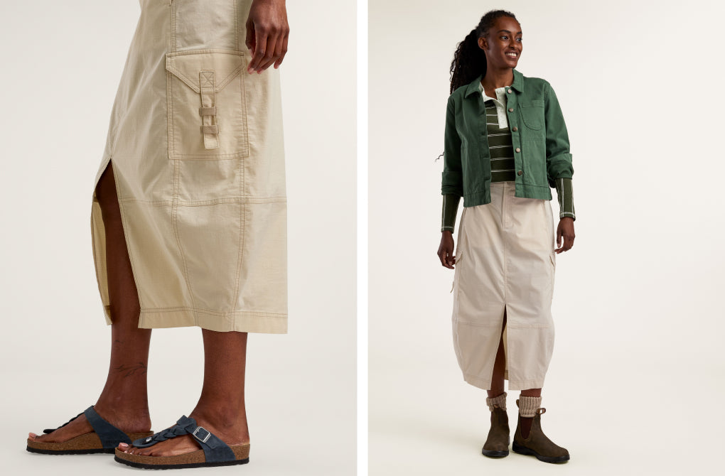 A midi cargo skirt gives you coverage without overheating, making it one of the easiest transitional wardrobe staples you'll own.