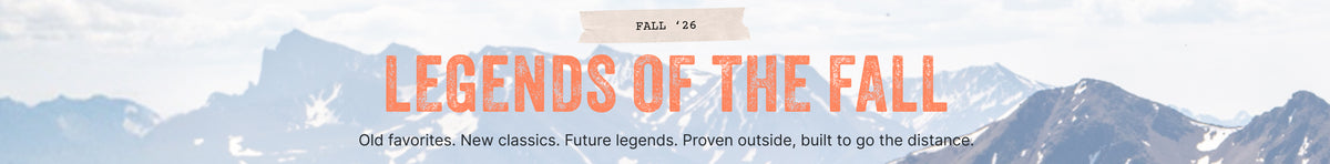 A scenic banner with a snowy mountain landscape under a pale sky, featuring large orange text reading 'LEGENDS OF THE FALL' and smaller text 'Old favorites. New classics.