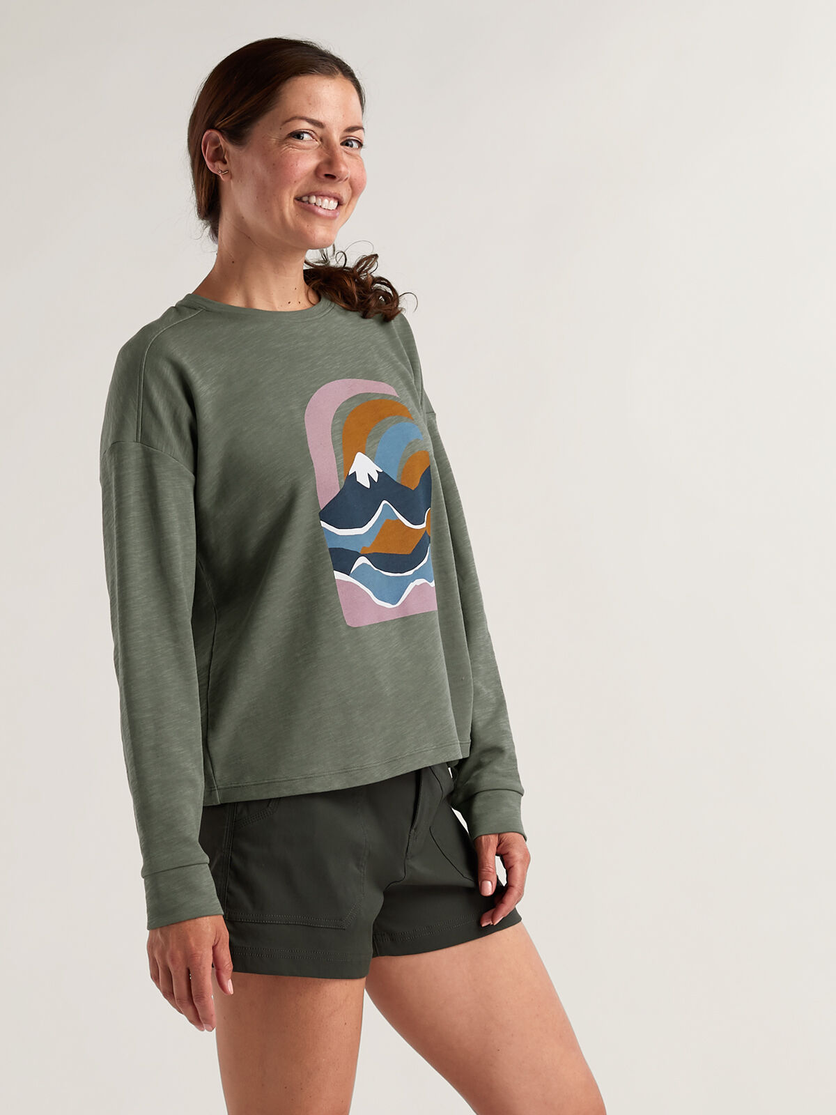 Women's Cotton Blend Long Sleeve T Shirt: Jett - Print | Title Nine