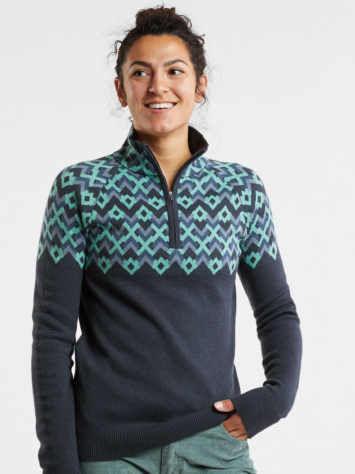 Women's Zip Sweater - Super Power Argyle | Title Nine