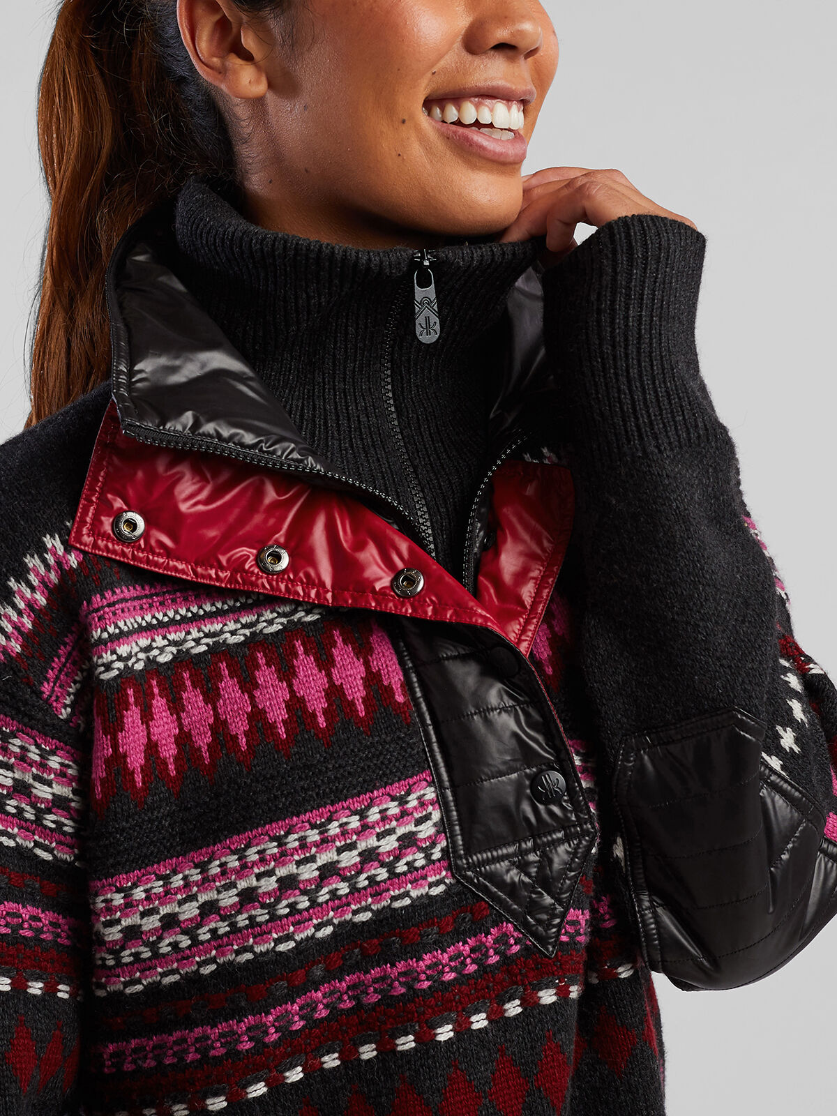 Women's Fair Isle Merino Wool Sweater: Black Heart