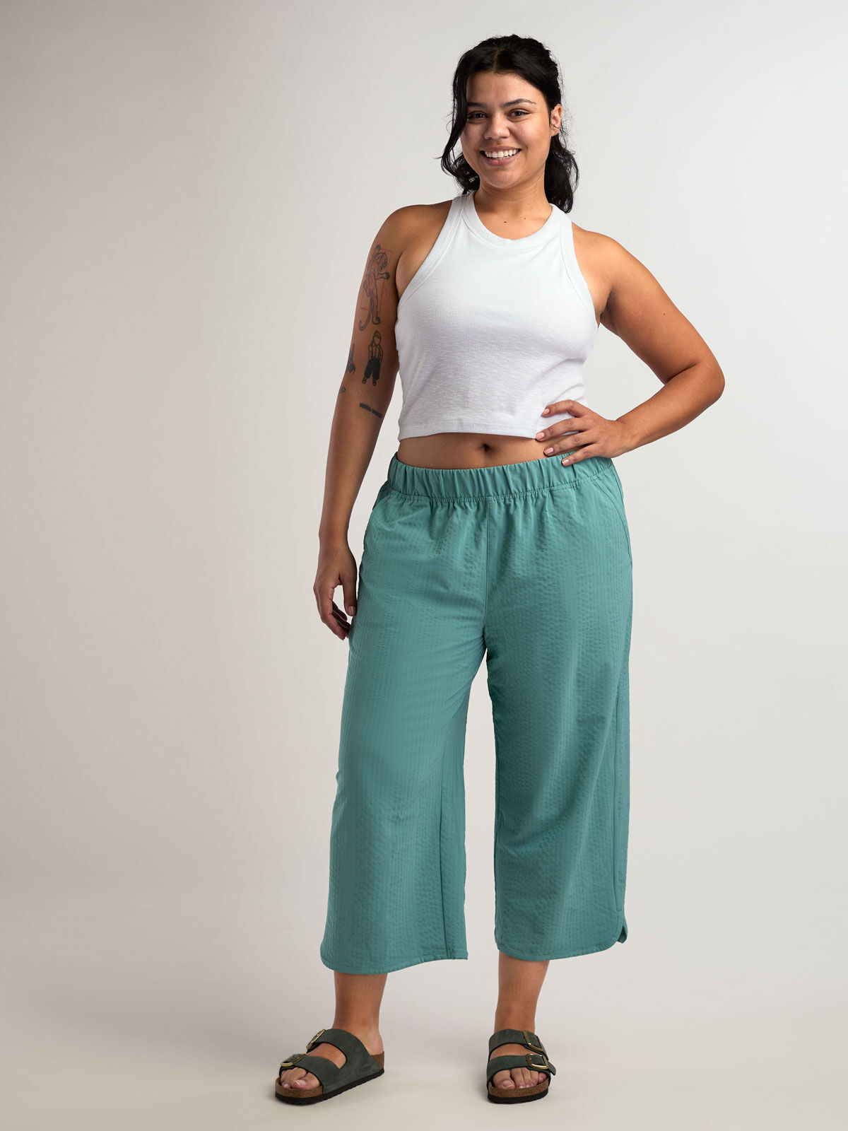 Wide Leg Cropped Pants: Slaycation Textured