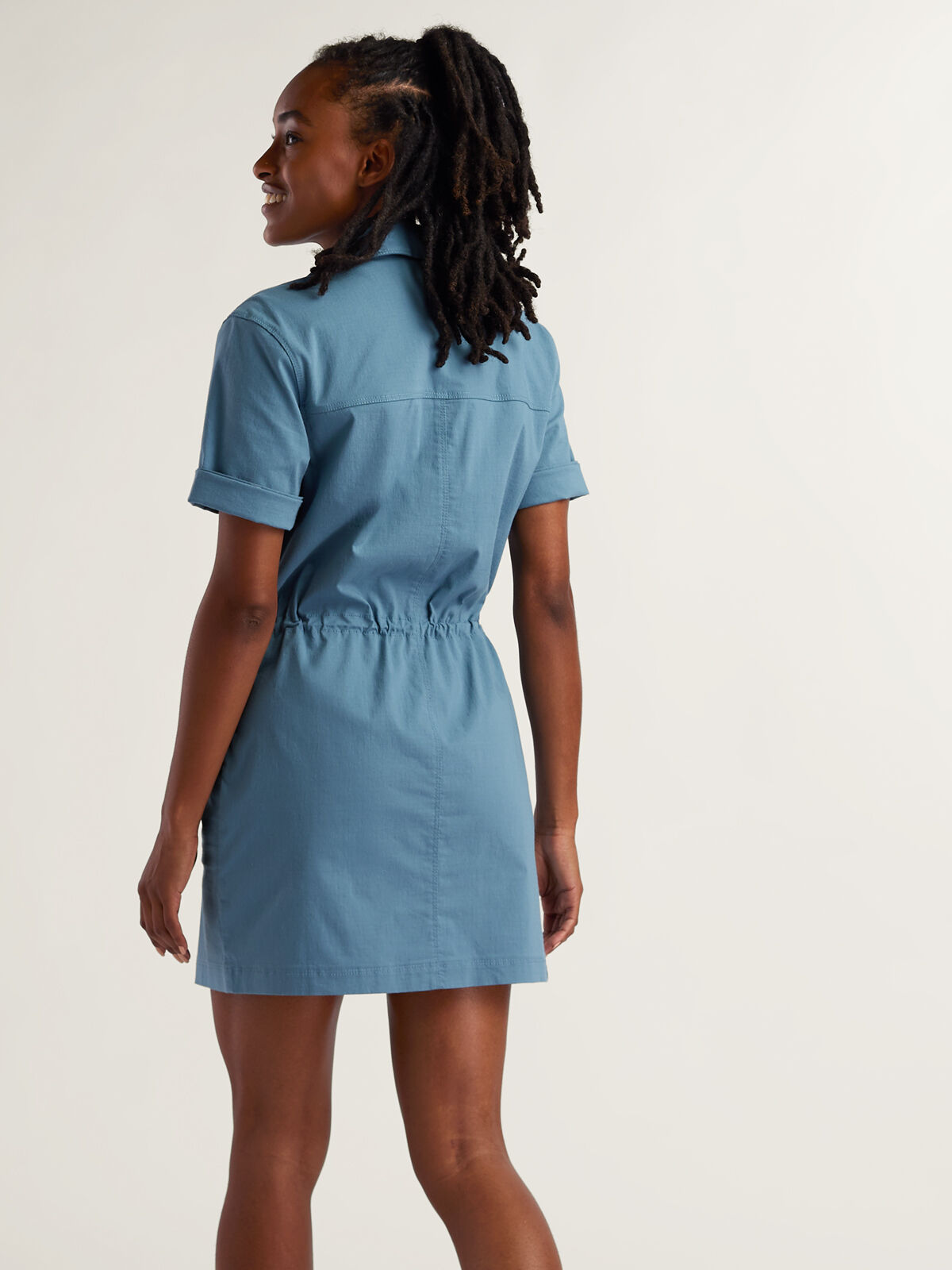 Short Sleeve Utility Shirt Dress: Wren