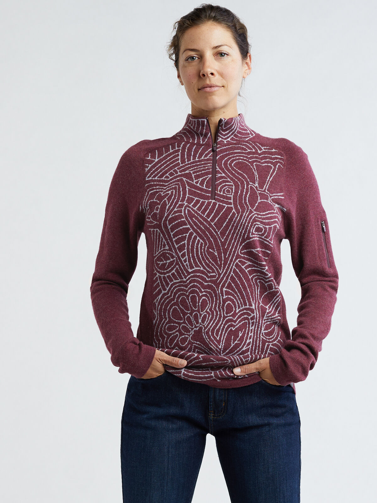 MANEGNWA 日本未発売 ジップニット Zip Sweater - Super Power Woodcut Botanical | Title Nine
