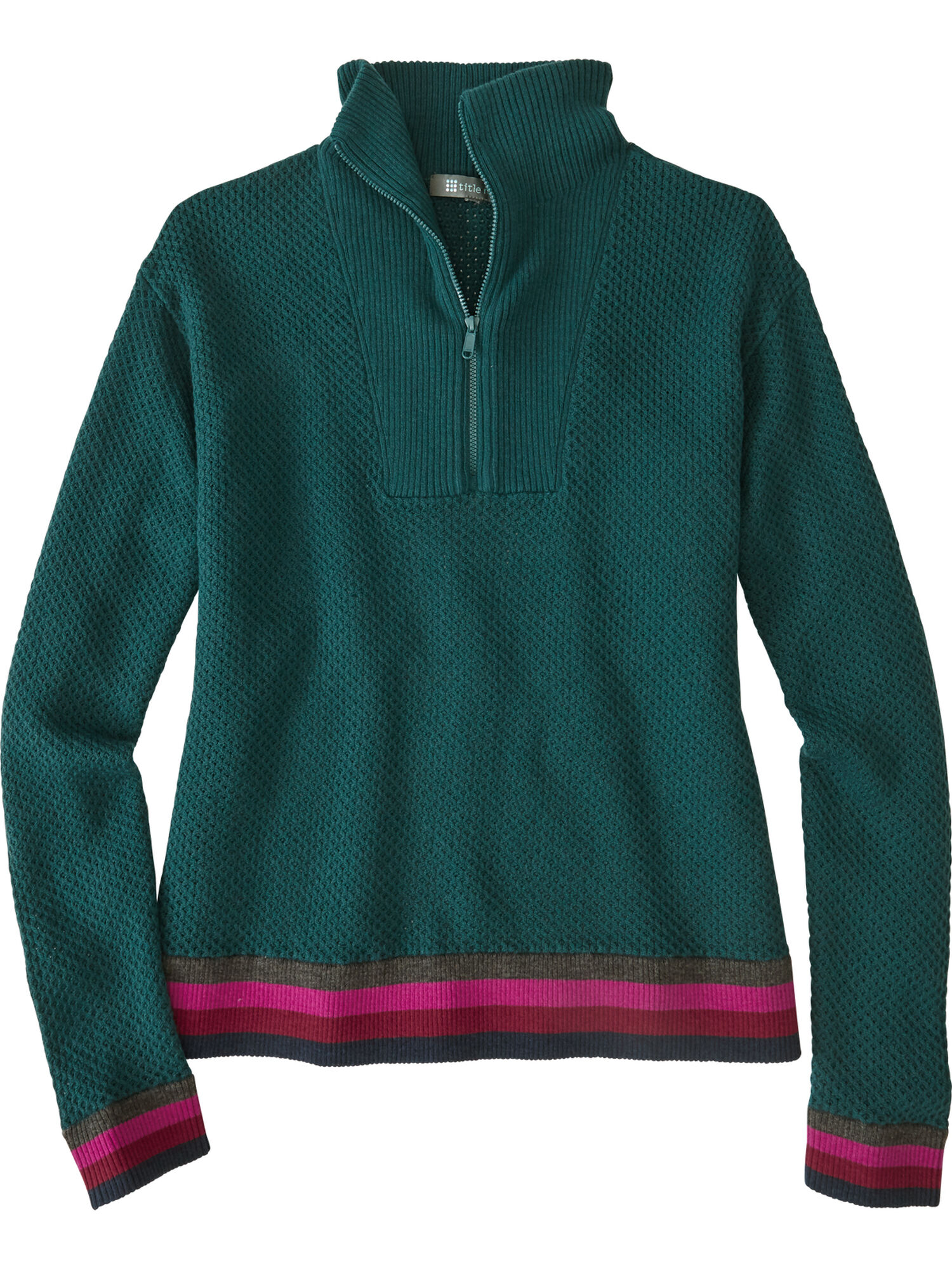 Women's 1/4 Zip Up Sweater Woolicious Stripe Title Nine