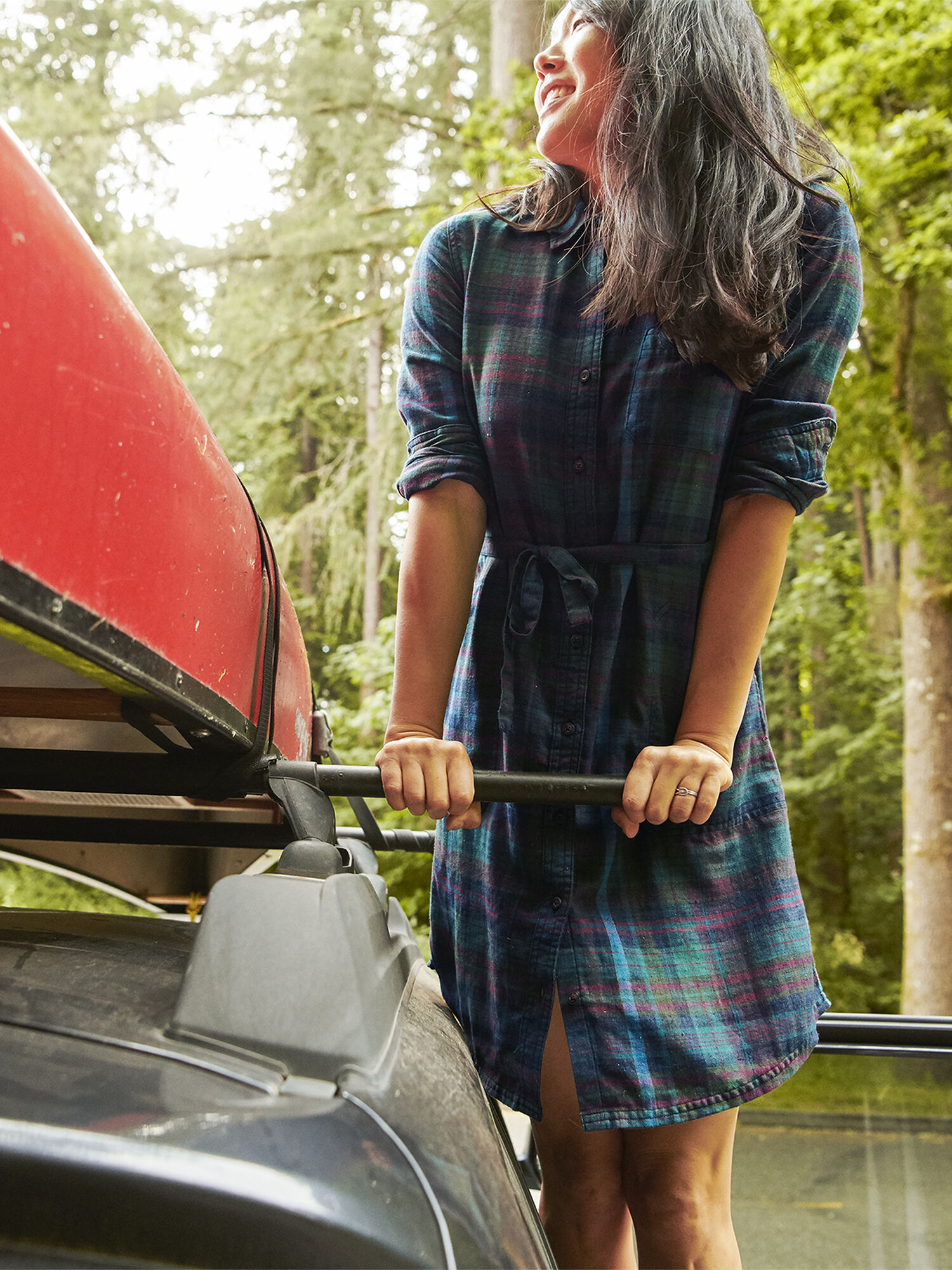 Plaiditude Flannel Shirt Dress, , model