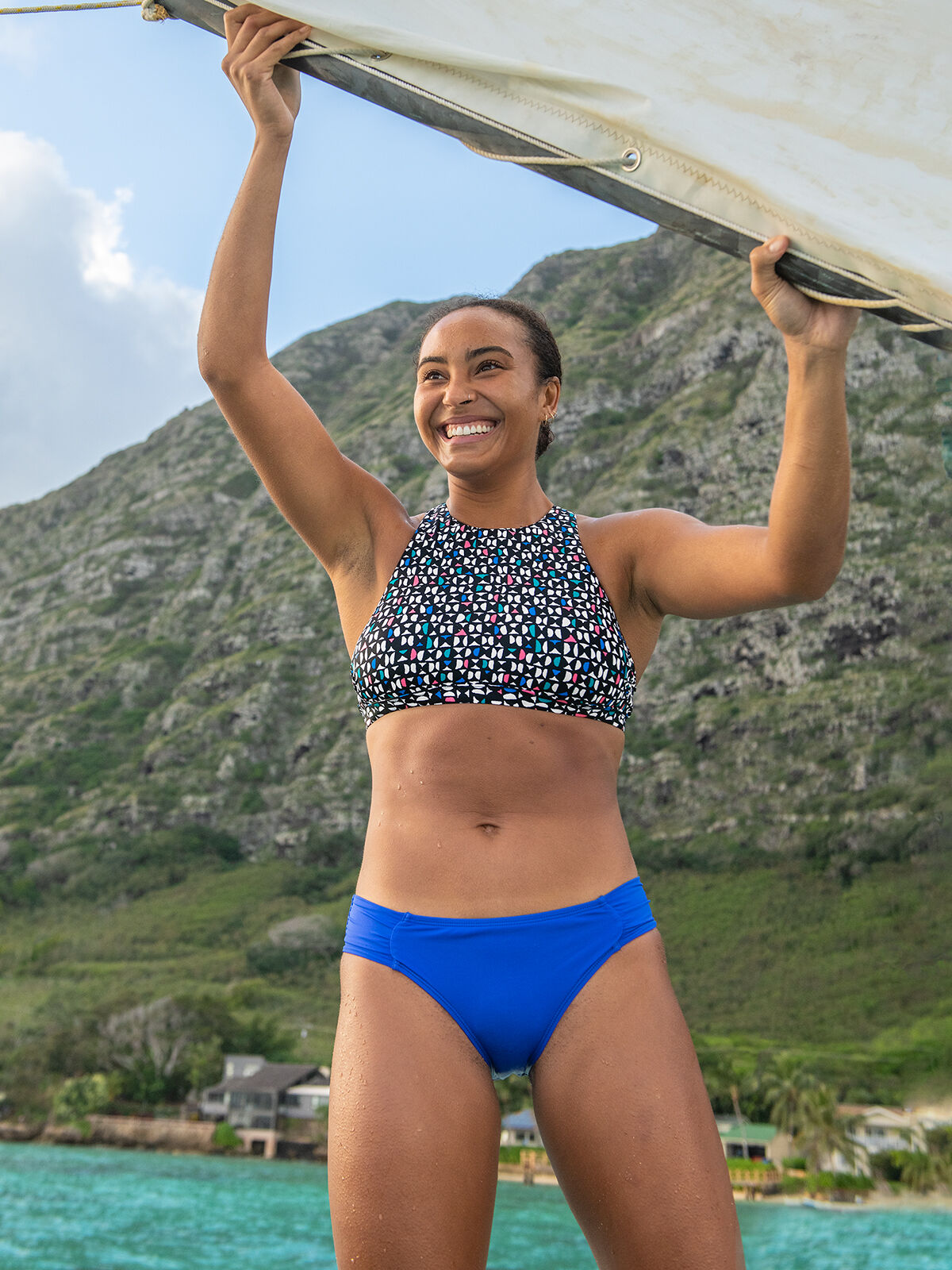 High neck swim shop top