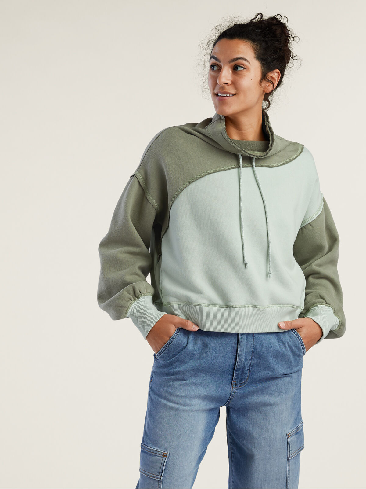 Overhead Washed Mock Neck Hoodie