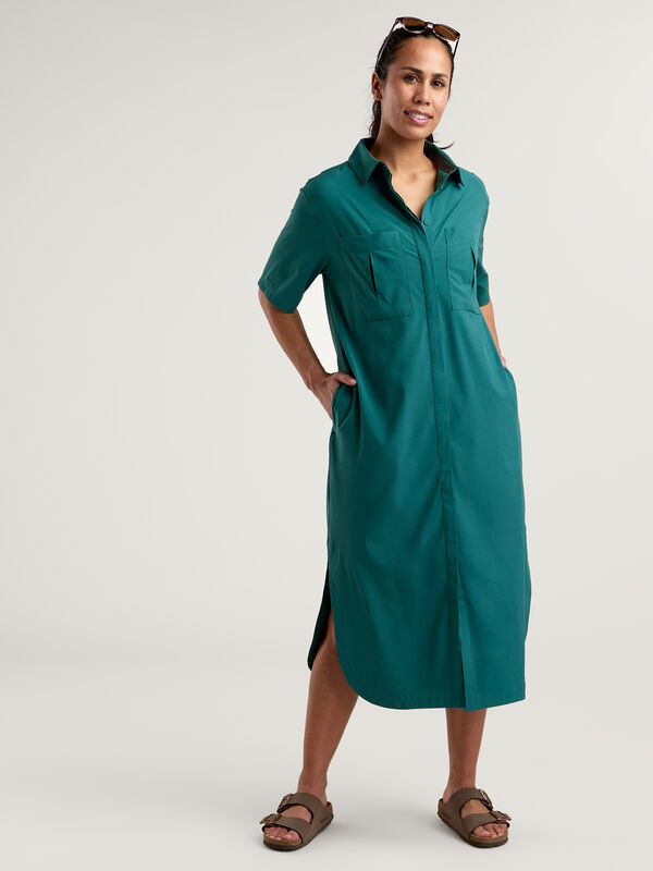Sola Button Down Shirt Dress Wrinkle-Free Travel Shirt Dress