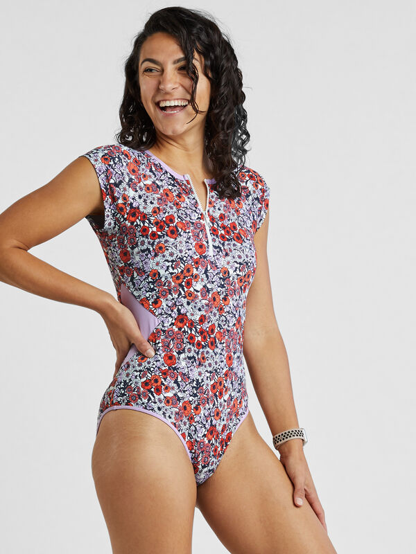 Barrel One Piece Swimsuit Zip Front - Poppy, , model