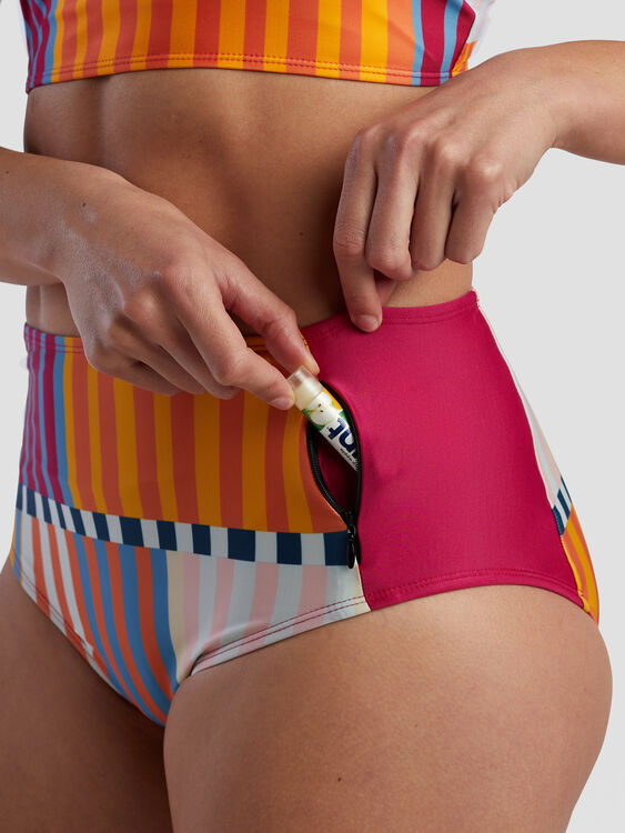 Zip Pocket High Waisted Bikini Bottom - Ibiza, , original