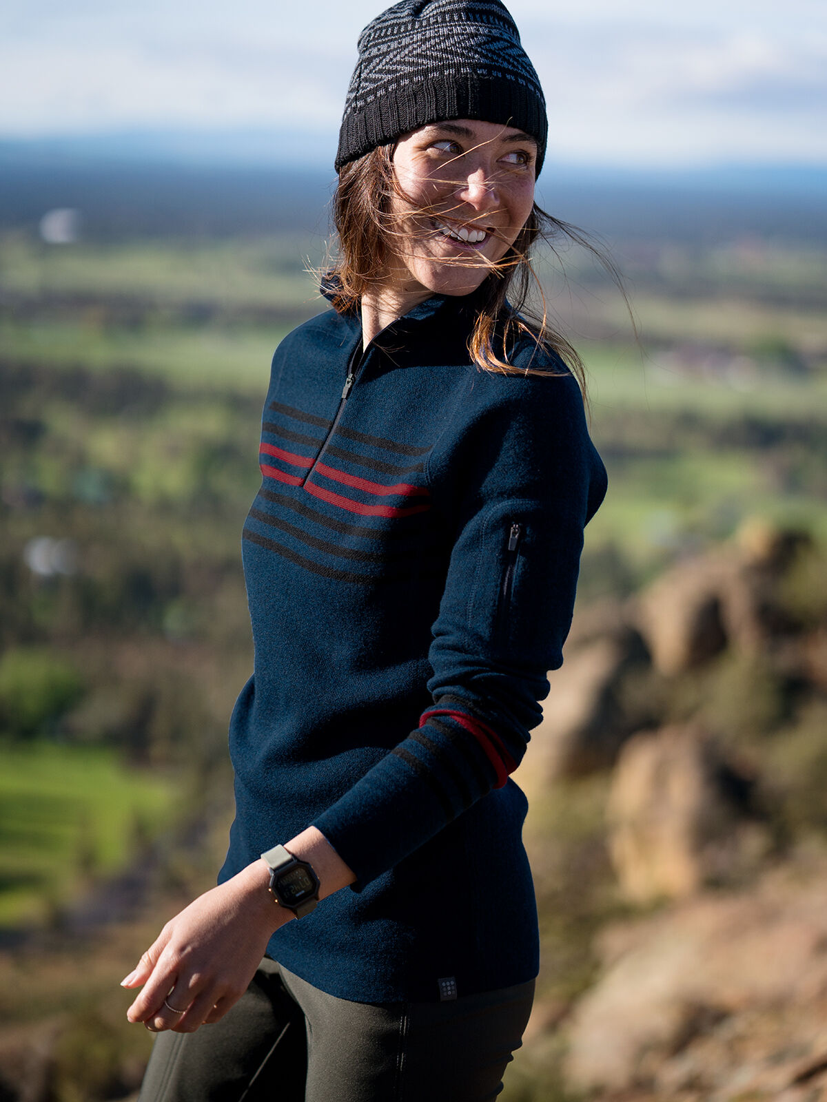 Womens Quarter Zip Sweater: Super Power Stripe | Title Nine Womens Quarter Zip Sweater: Super Power Stripe | Title Nine
