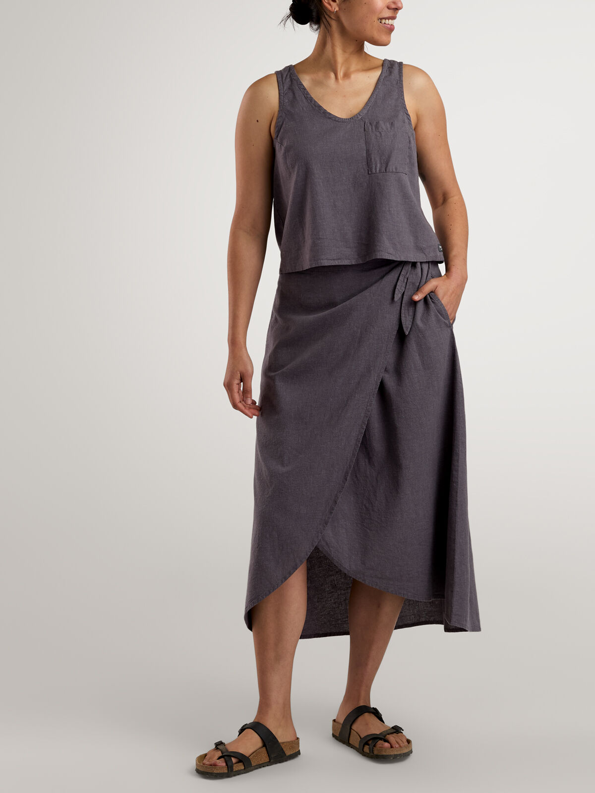 Toad&Co Baja Wrap Midi Skirt Hemp Travel Dress | Title Nine
