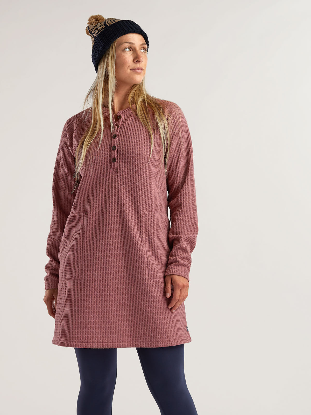 Waffle Henley Hoodie Dress: Bitterroot | Title Nine