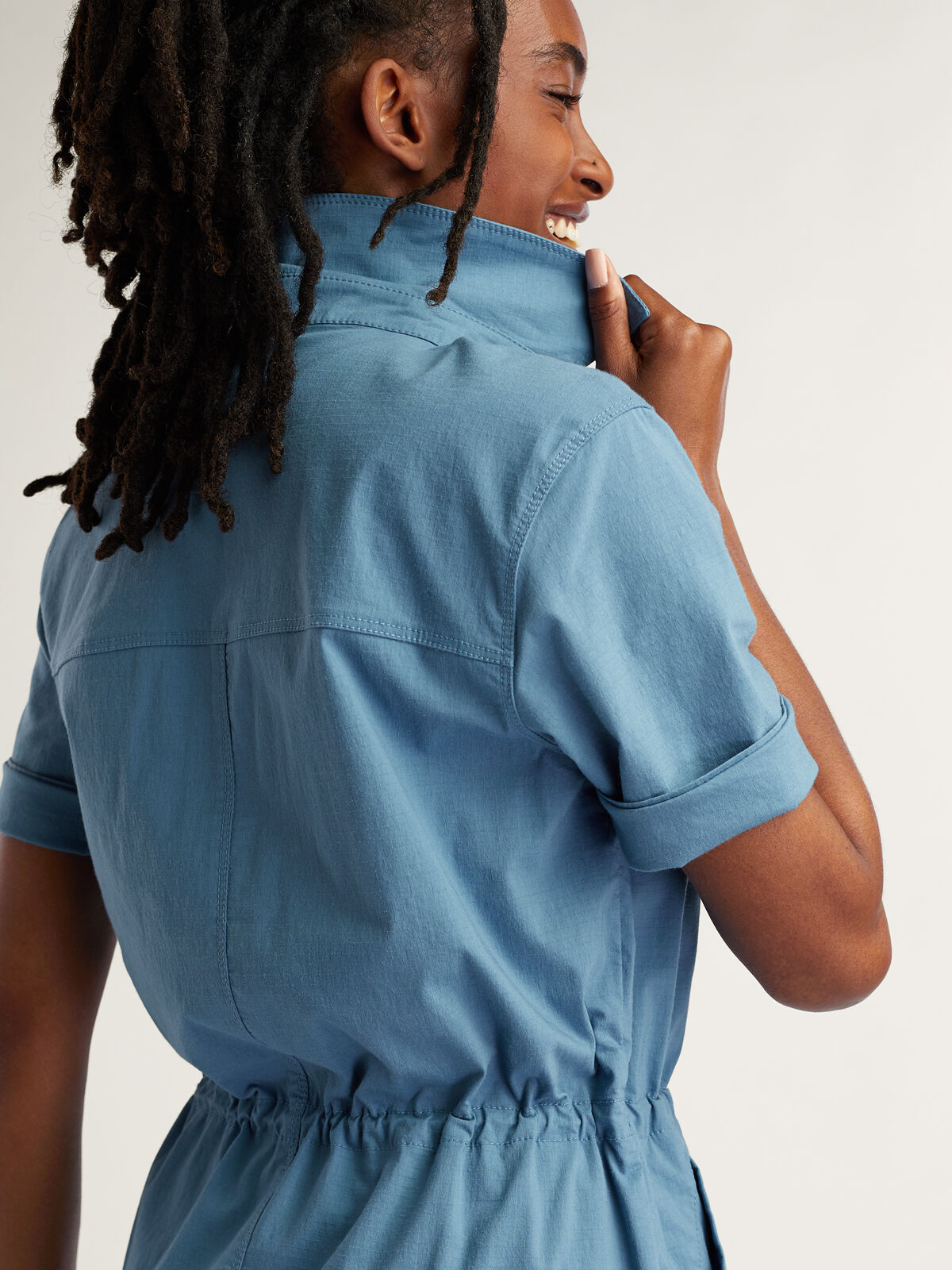 Short Sleeve Utility Shirt Dress: Wren