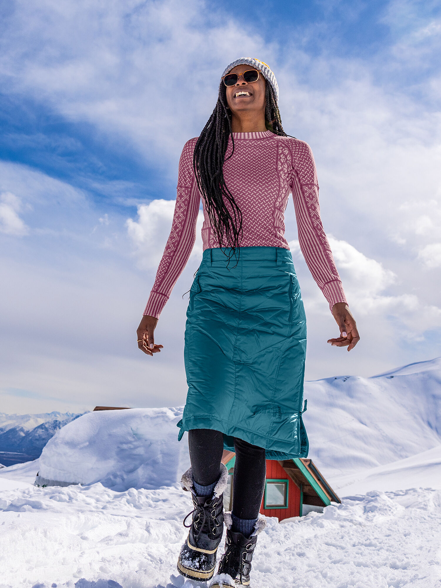 Bun Warmer Quilted Long Skirt, , model