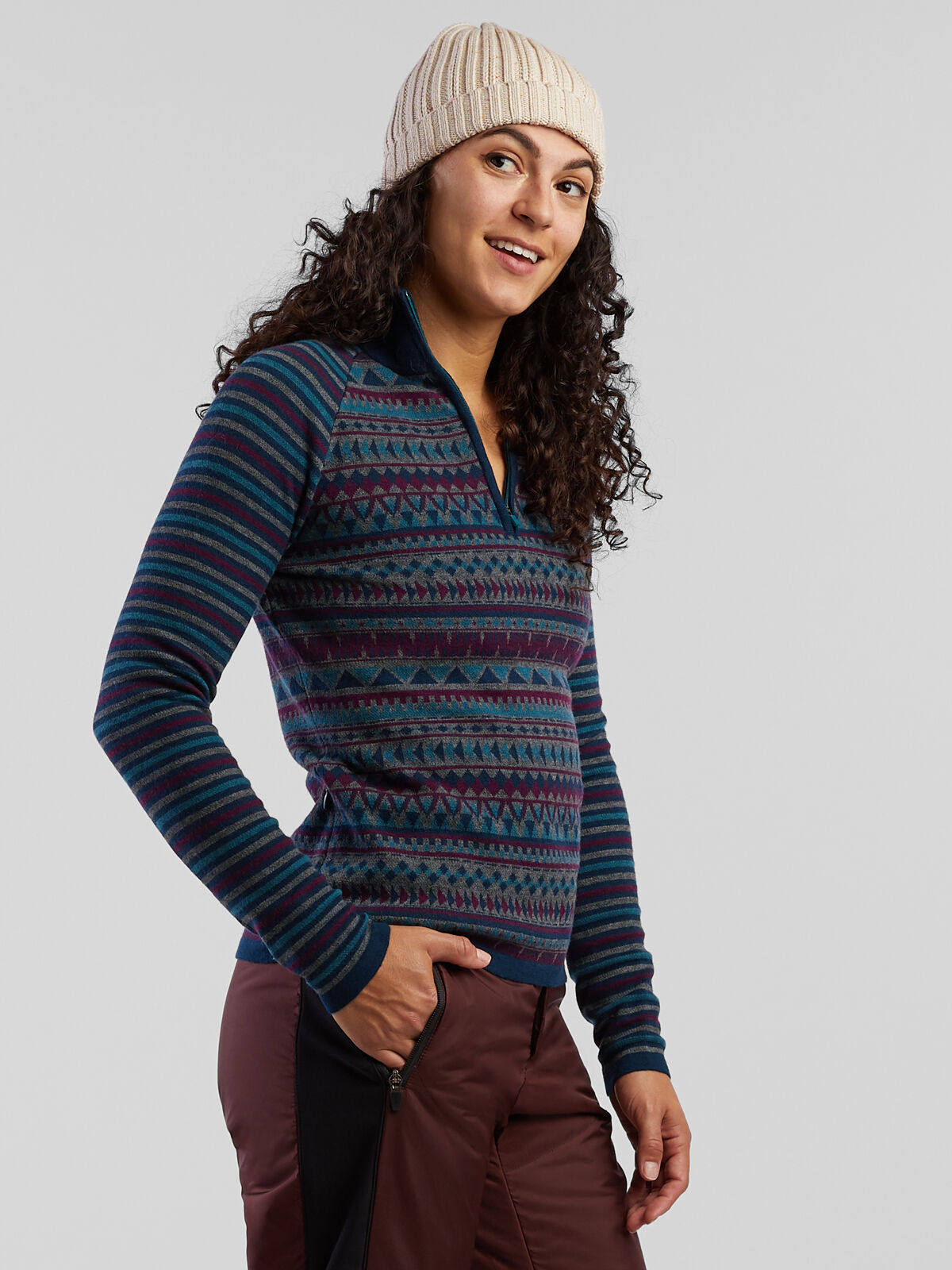トップス Attractions, Turtle Zip Sweater Women's 1/4 Zip Up Sweater: Woolicious Stripe | Title Nine