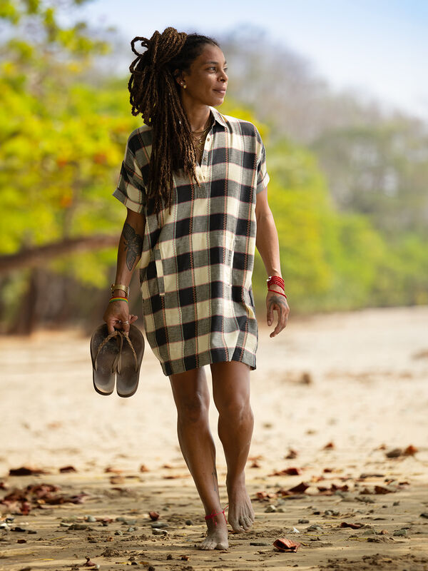 Plaiditude Short Sleeve Shirt Dress, , model