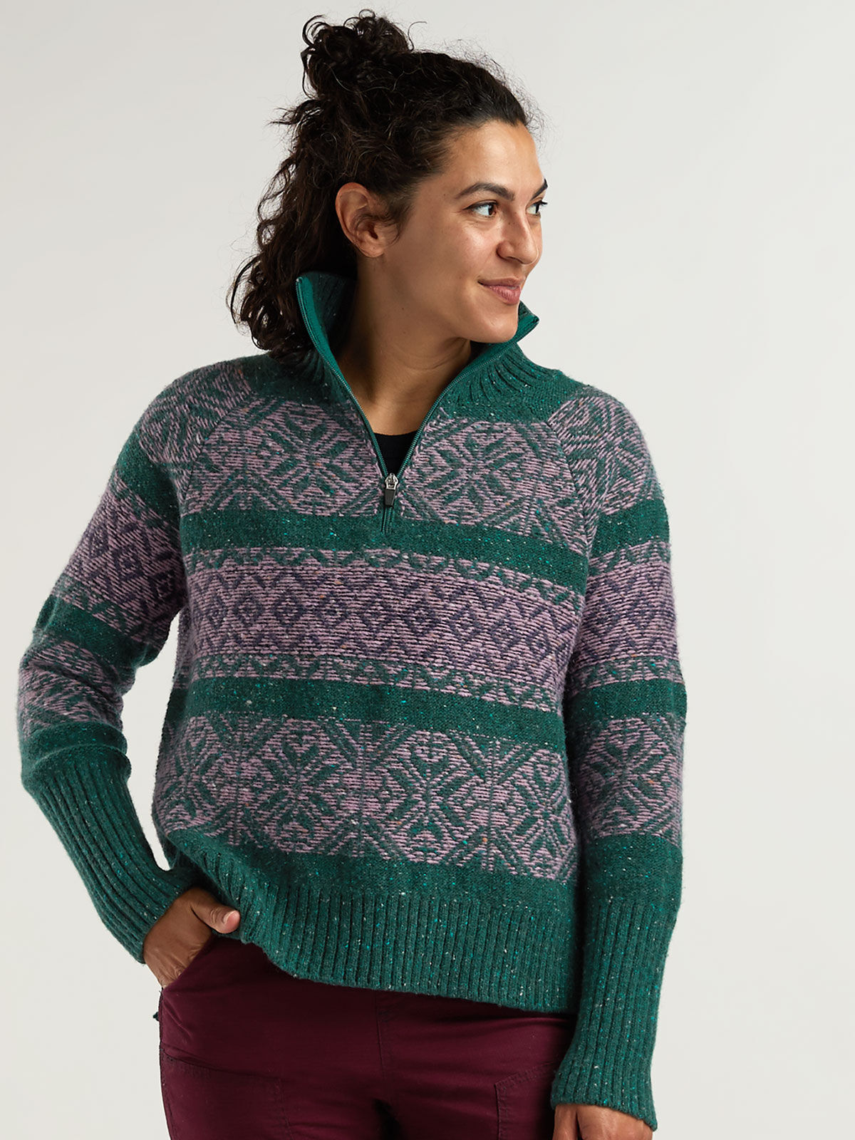 Women's Snowcat 1/4 Zip Washable Wool Blend Pullover Sweater