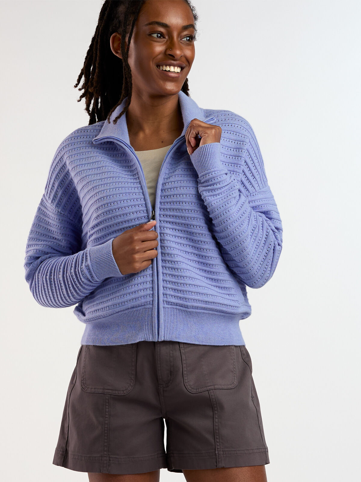 Avila Full Zip Sweater | Women's Breathable Cotton Zip Cardigan