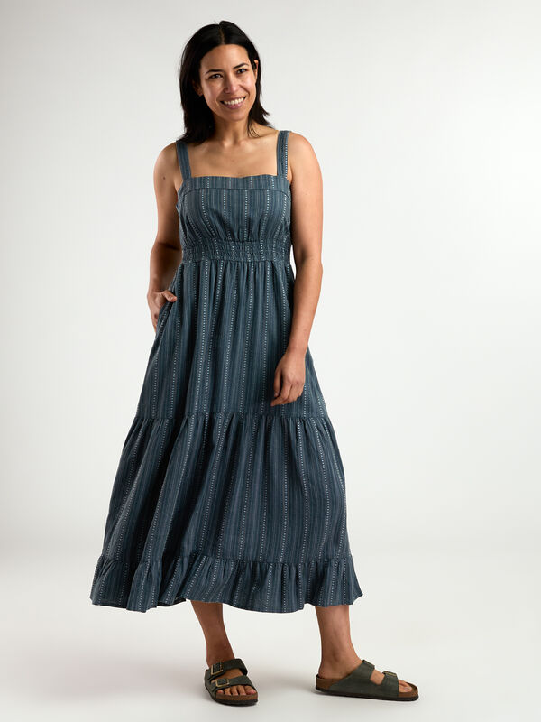 Taj Hemp Tiered Midi Dress Midnight Dobby / S