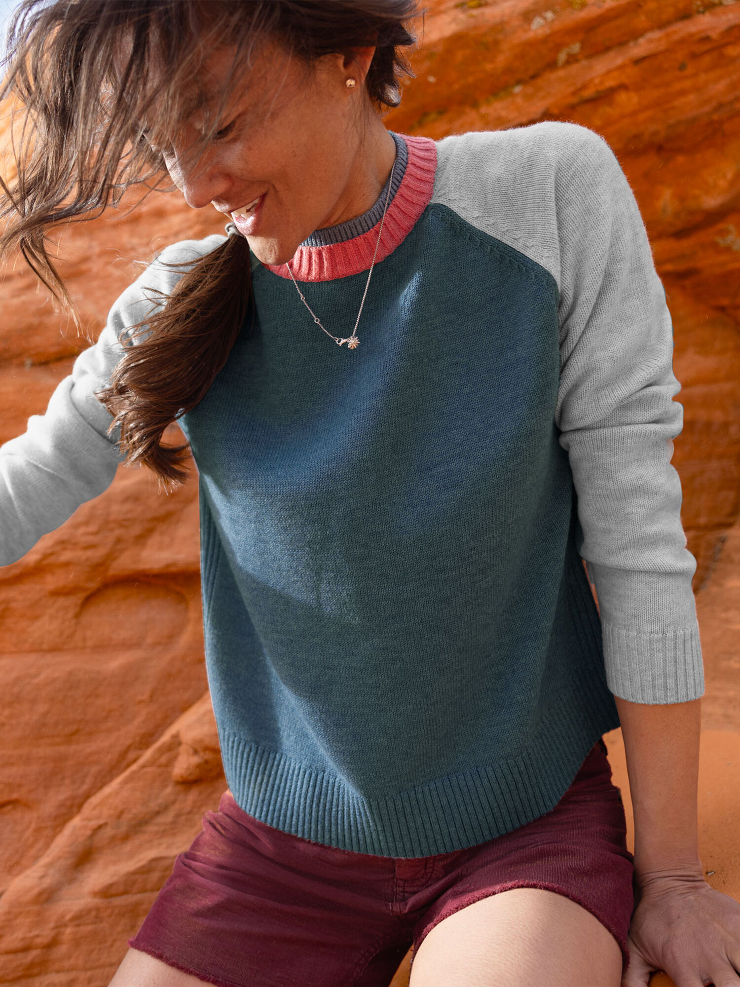 Women's Mendocino Crew Neck Sweater Colorblock