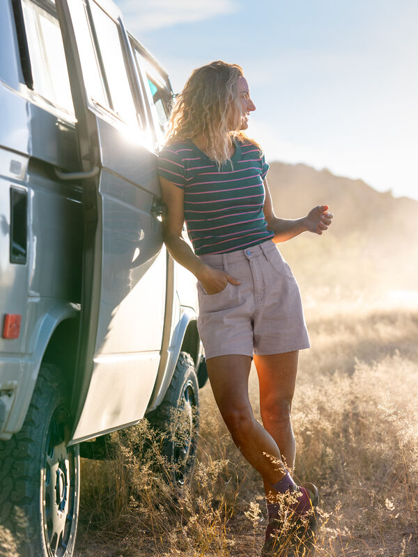 DUER Performance Stretch Canvas High Rise Relaxed Shorts