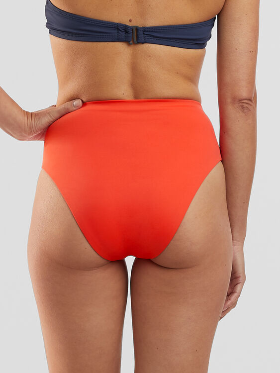 Time to Tan Red and Pink Color Block High-Rise Bikini Bottoms