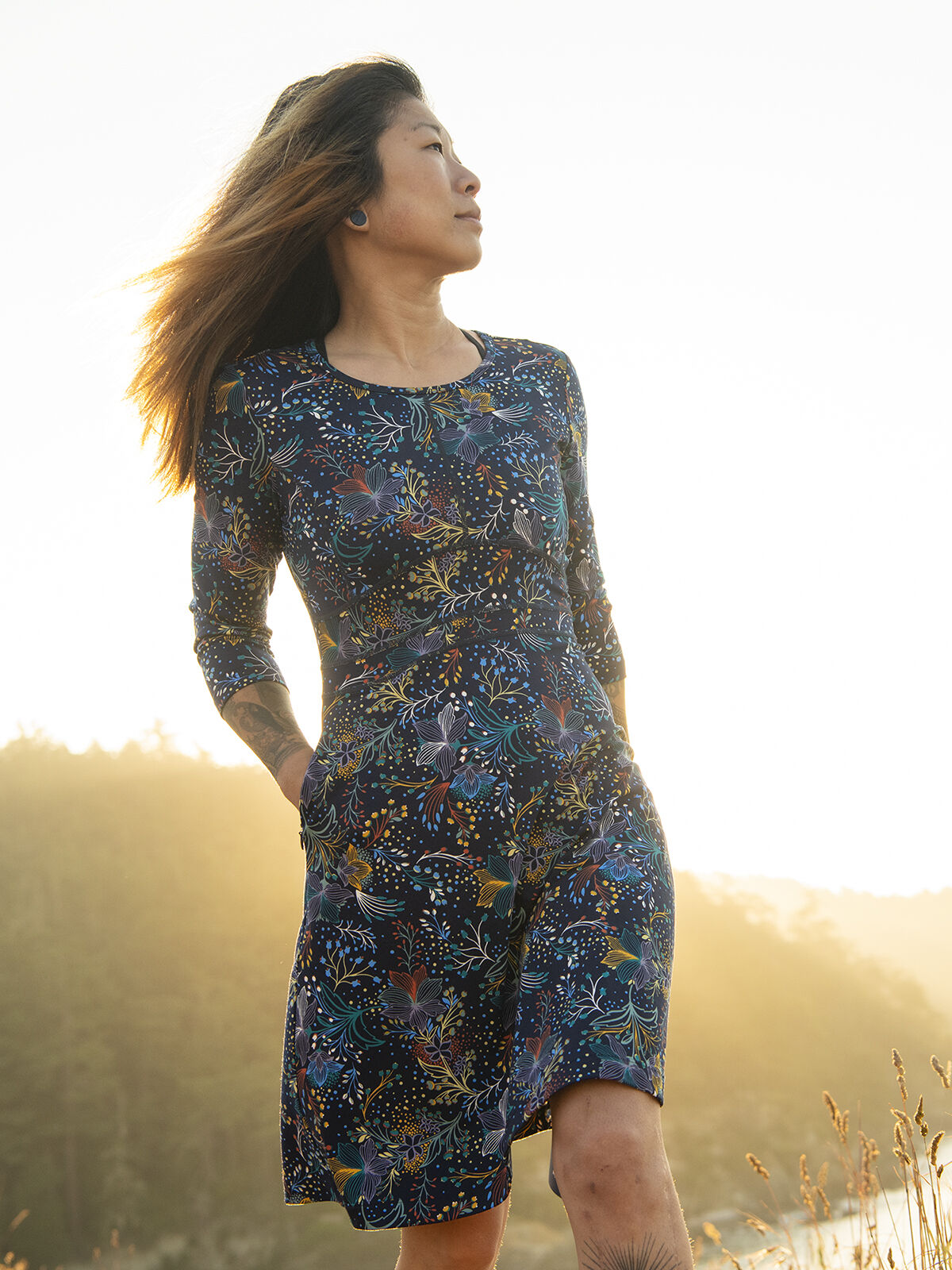 Three quarter sleeves dresses hot sale