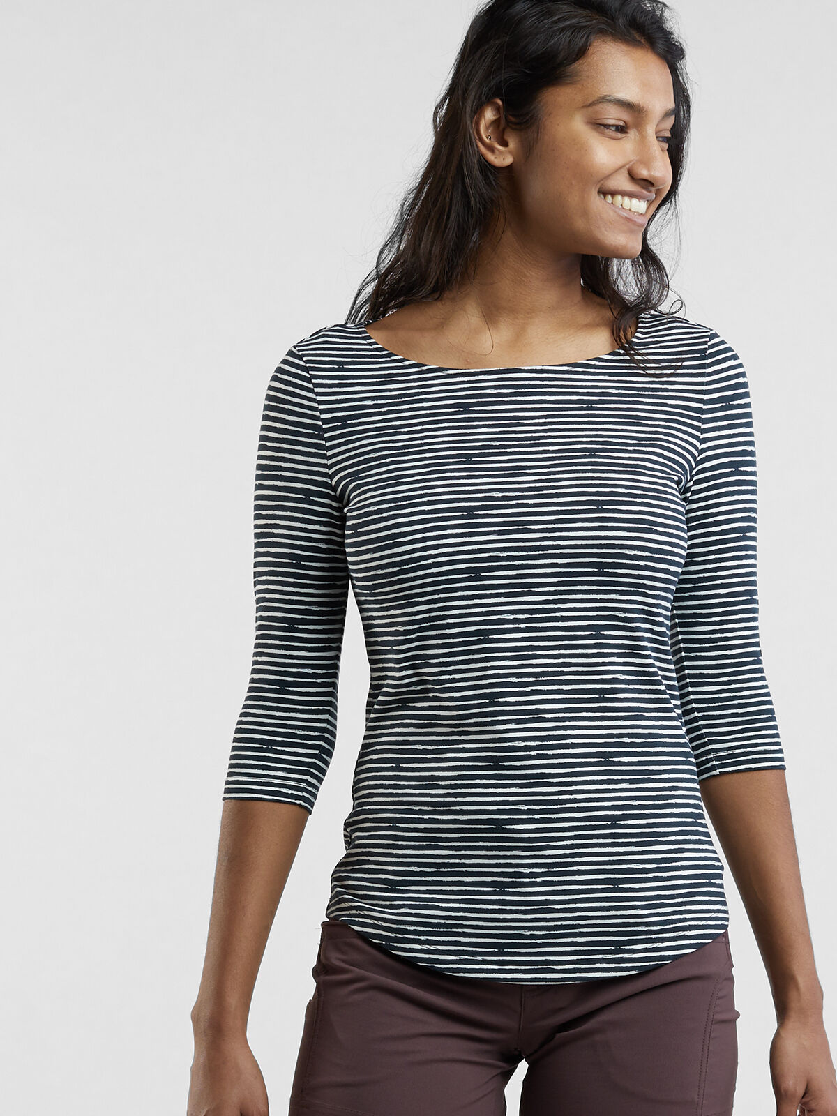 3/4 Sleeve Scoop Neck Top Mettle Stripe | Title Nine