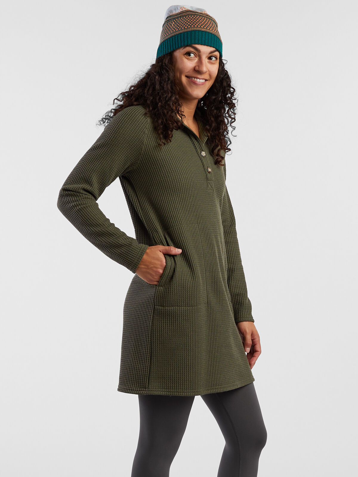 Waffle Henley Hoodie Dress: Bitterroot | Title Nine