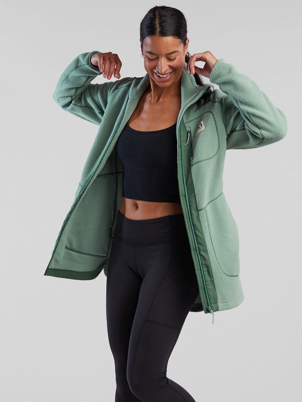 Tunic length sales fleece jacket
