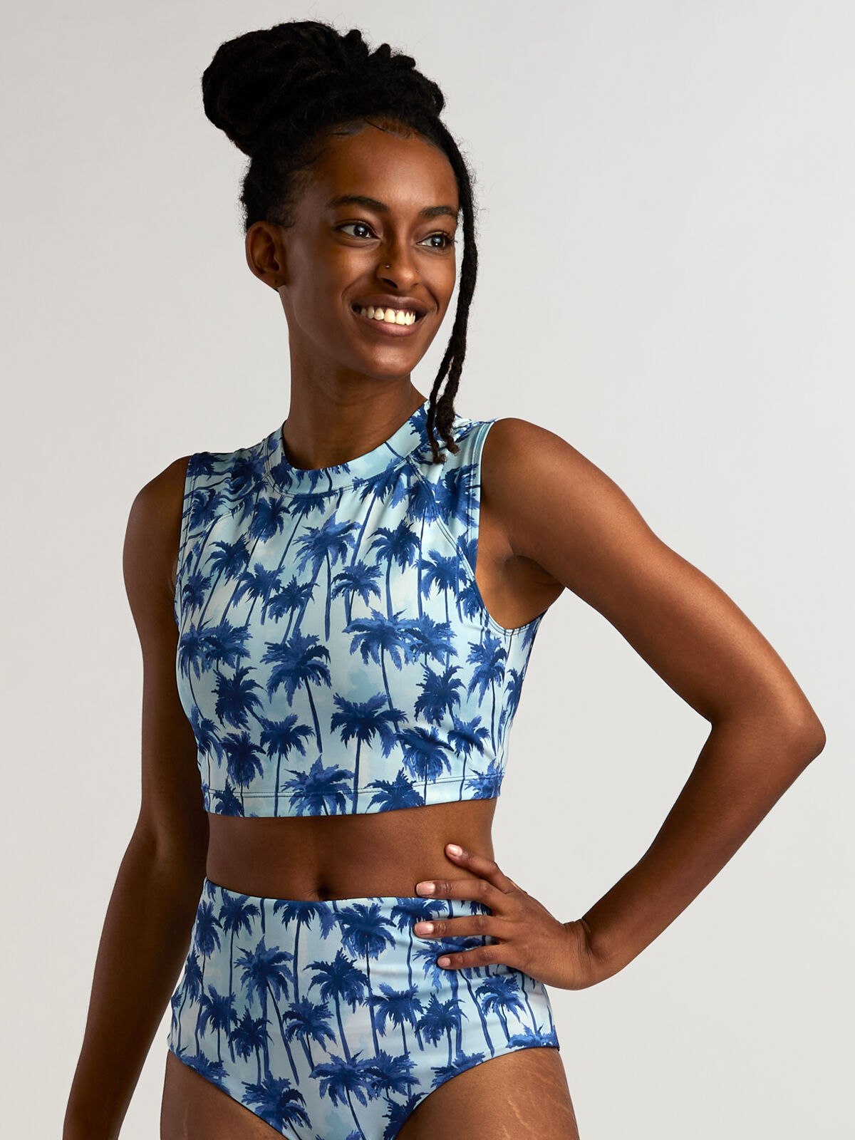 Athletic Longline Bikini Top: Shoreline - Palms | Title Nine