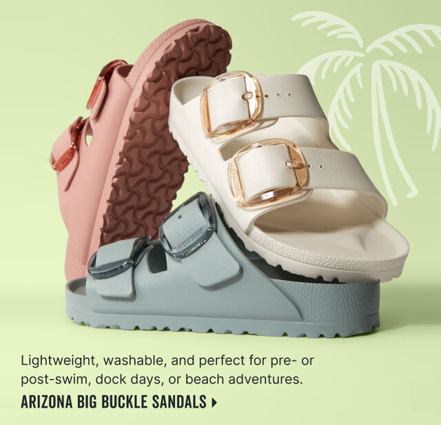 shop the arizona big buckle EVA sandals - lightweight, washable, and perfect for swim and beach adventures