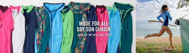 shop rash guards, sun shirts and swim shirts