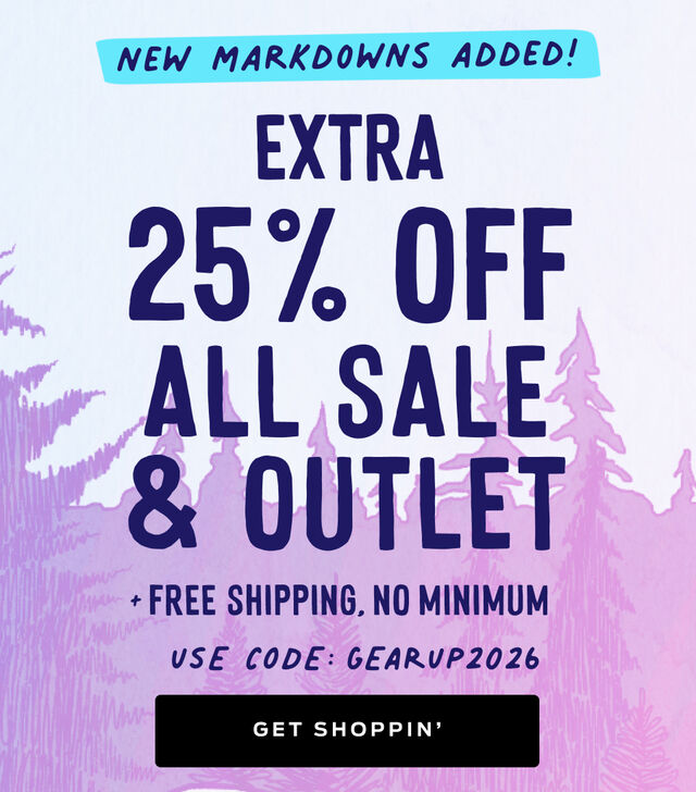 Alt text: shop the resolutions sale and get an extra 25 percent off all sale and outlet items plus free shipping with code gearup2026