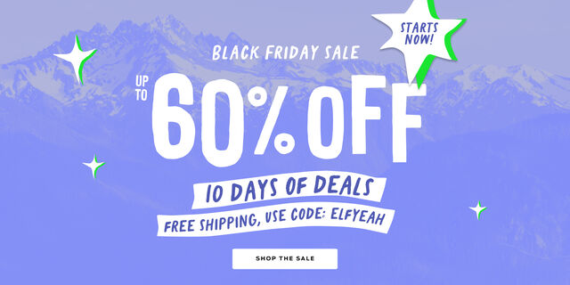 shop the black friday sale up to 60 percent off, 10 days of deals, plus free shipping with code elfyeah
