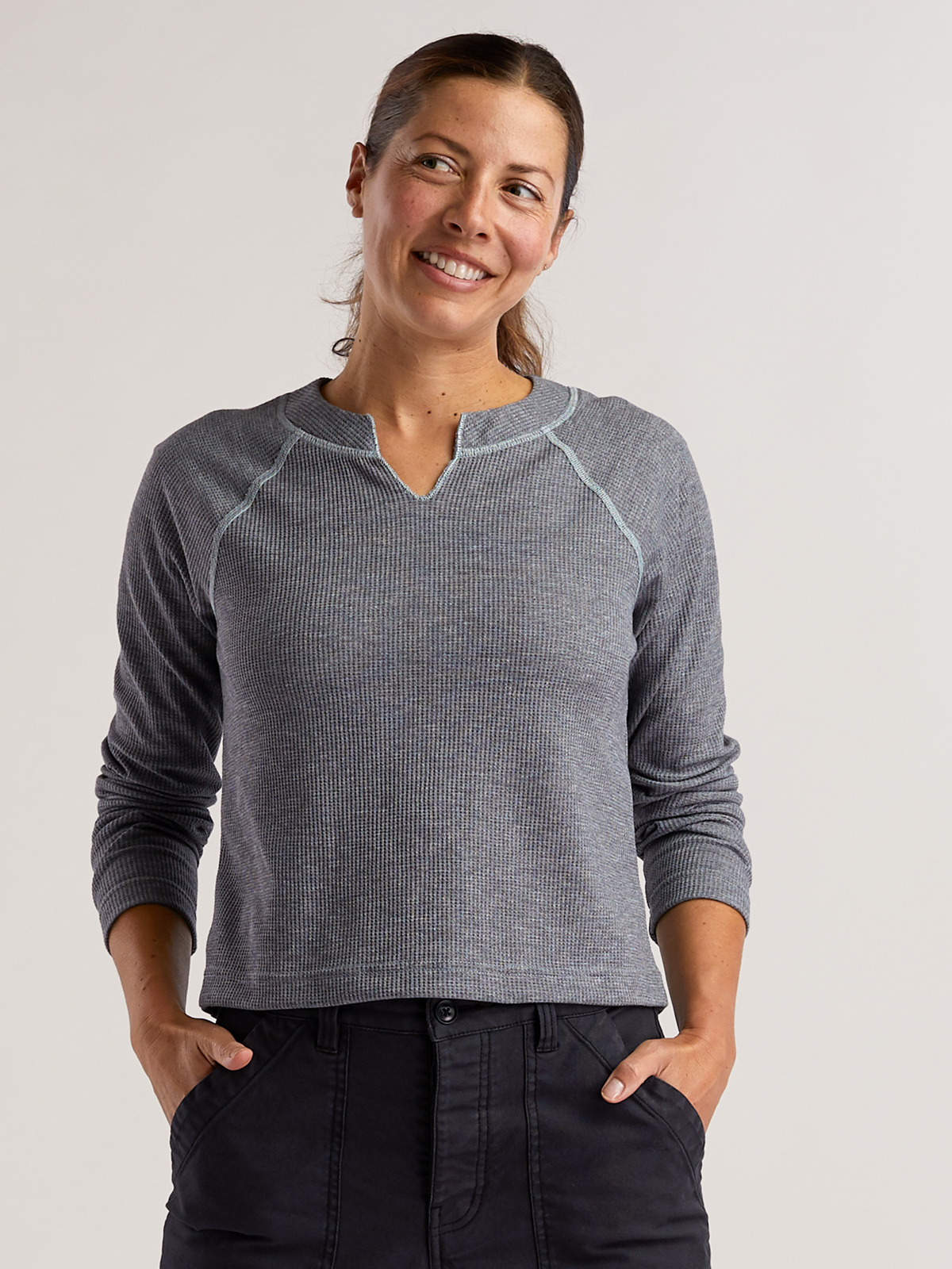 Women's Long Sleeve Waffle Knit Top Nectar | Title Nine