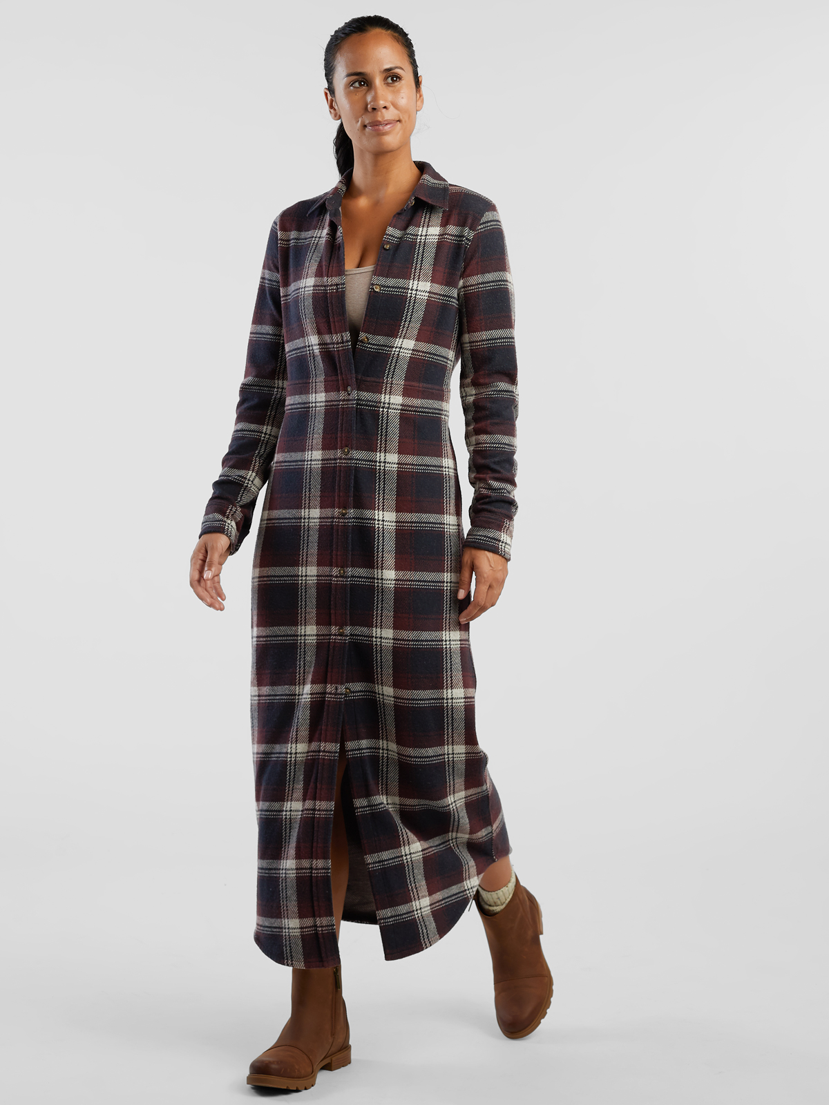 シェリエ　flocky check long shirt dress sheller flocky check long shirt dress