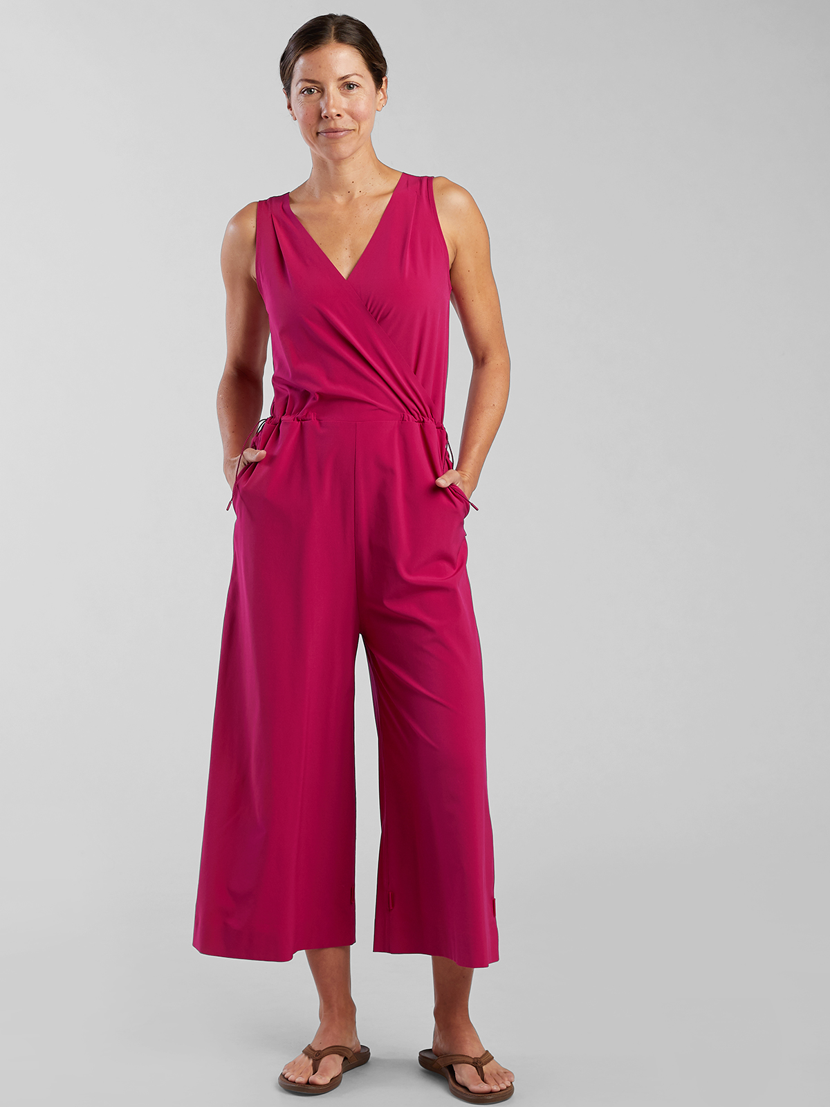 2019 sleeveless women Cinched jumpsuit gray pants casual fashion wide leg pants main image 0