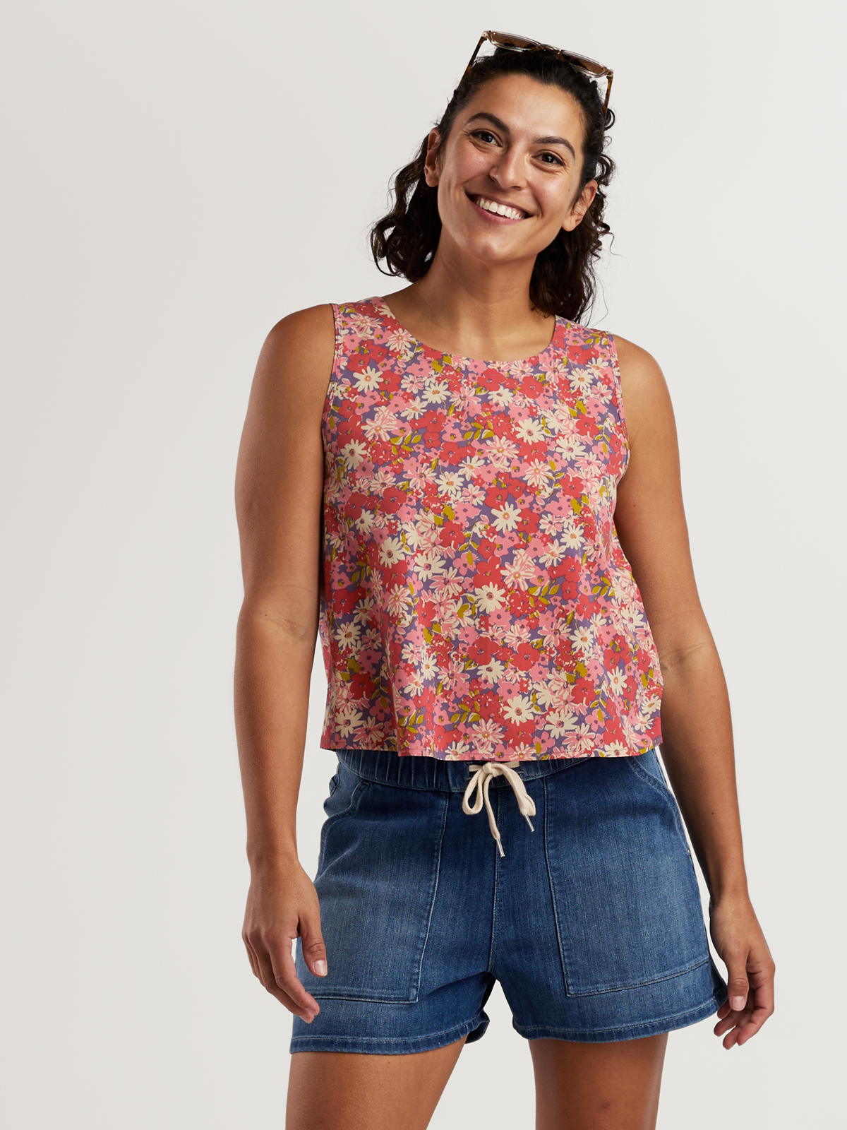 トップス PILE FLARE TANK TOPS Women's Sunkissed Button Back Tank Top: Crusher Outlet