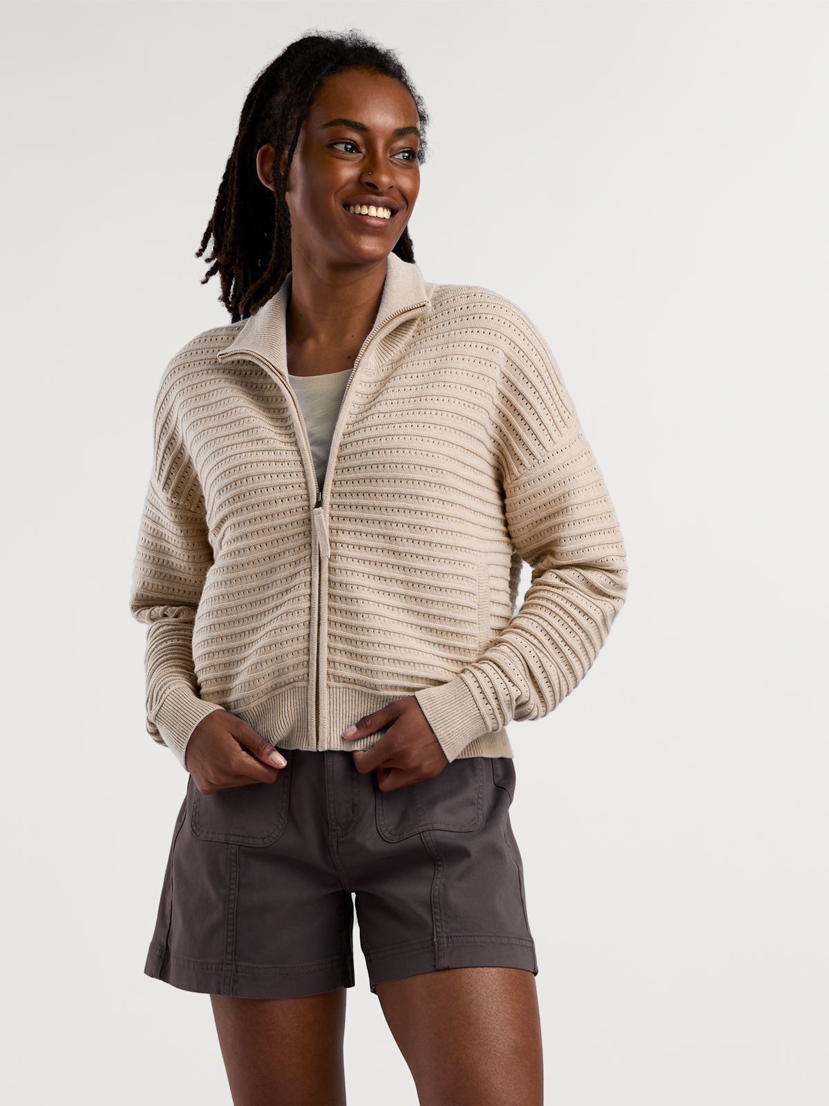 Avila Full Zip Sweater | Women's Breathable Cotton Zip Cardigan