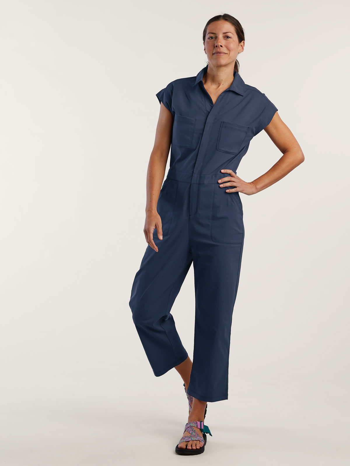 Short Sleeve Jumpsuit: Evelyn - Petite | Title Nine