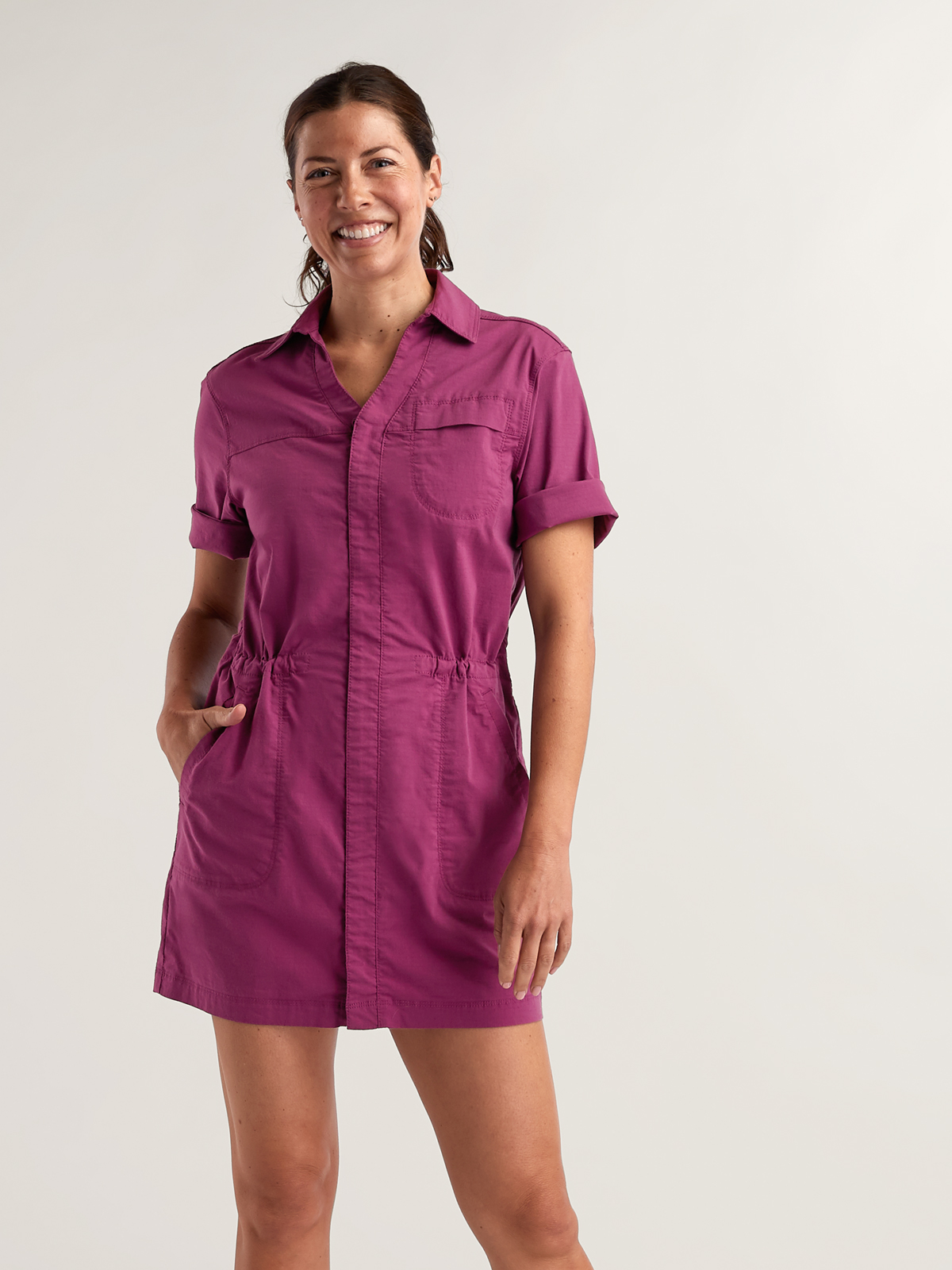 【WHO.A.U】Steve Short Sleeve Strap Shirts Dress Steve Short Sleeve Strap Shirts Dress - 후아유닷컴
