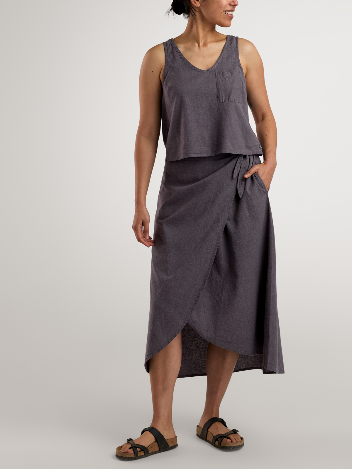 ◎ imperf Fluid Wrap Skirt◎ Toad&Co Baja Wrap Midi Skirt Hemp Travel Dress | Title Nine