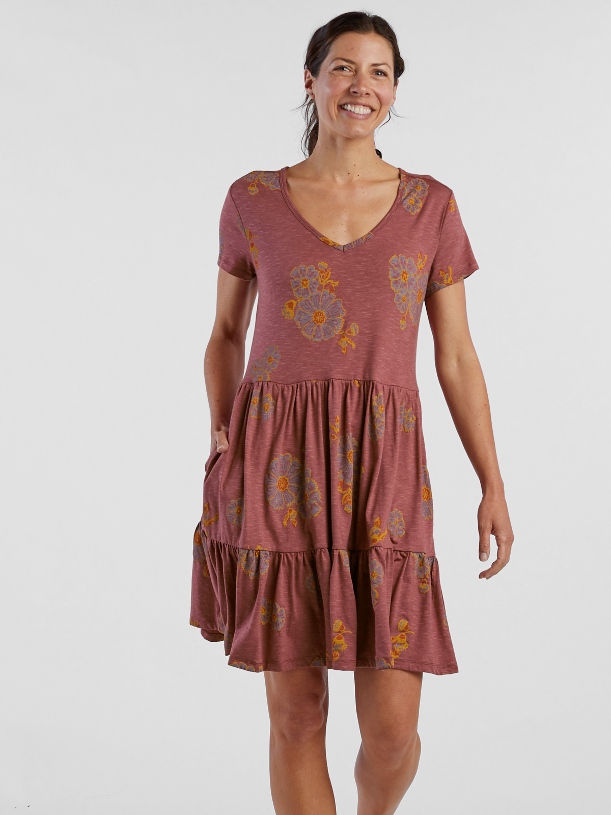 Whirlwind Tiered Short Sleeve Tencel Dress | Title Nine