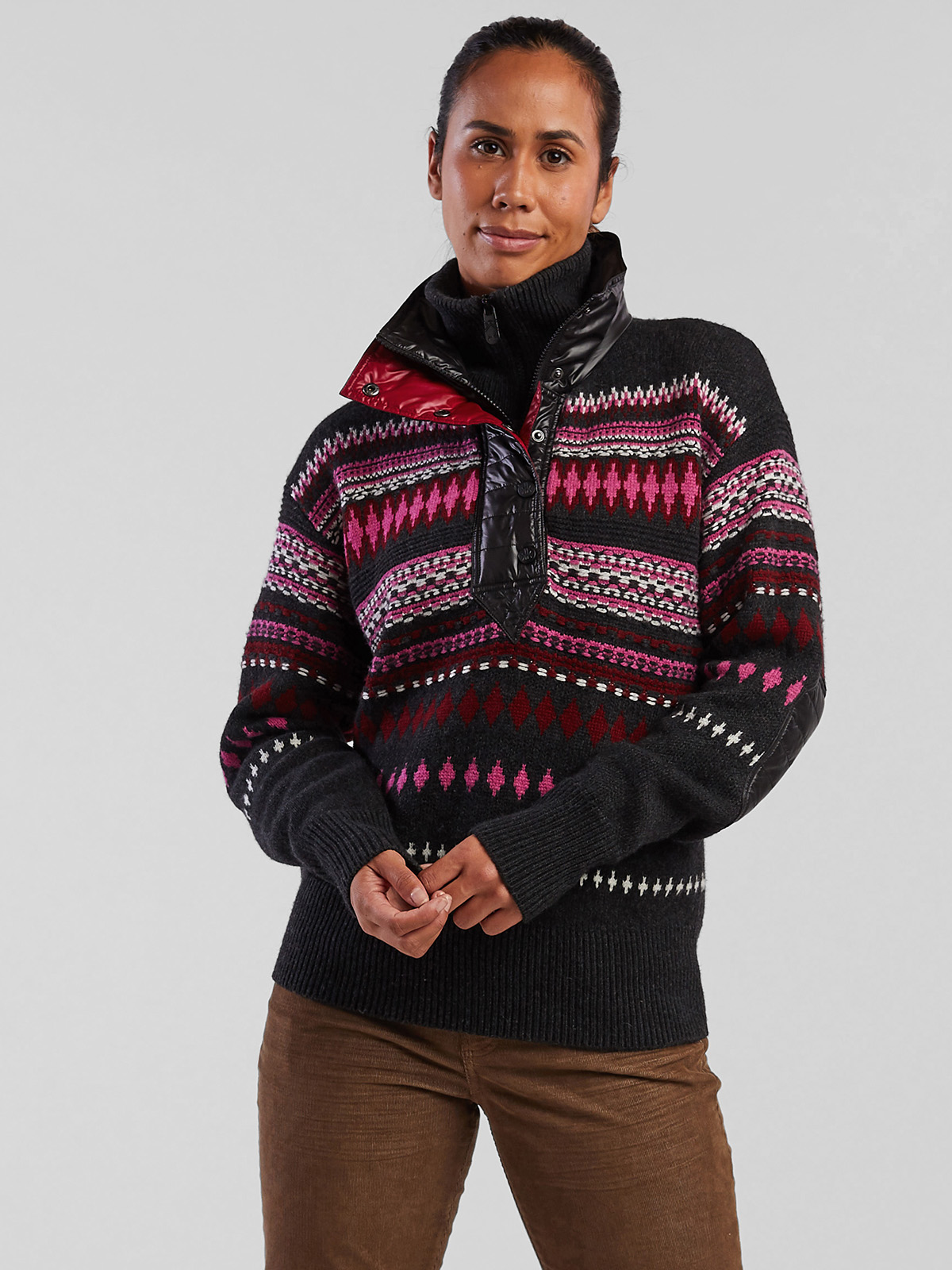 Women's Fair Isle Merino Wool Sweater: Black Heart